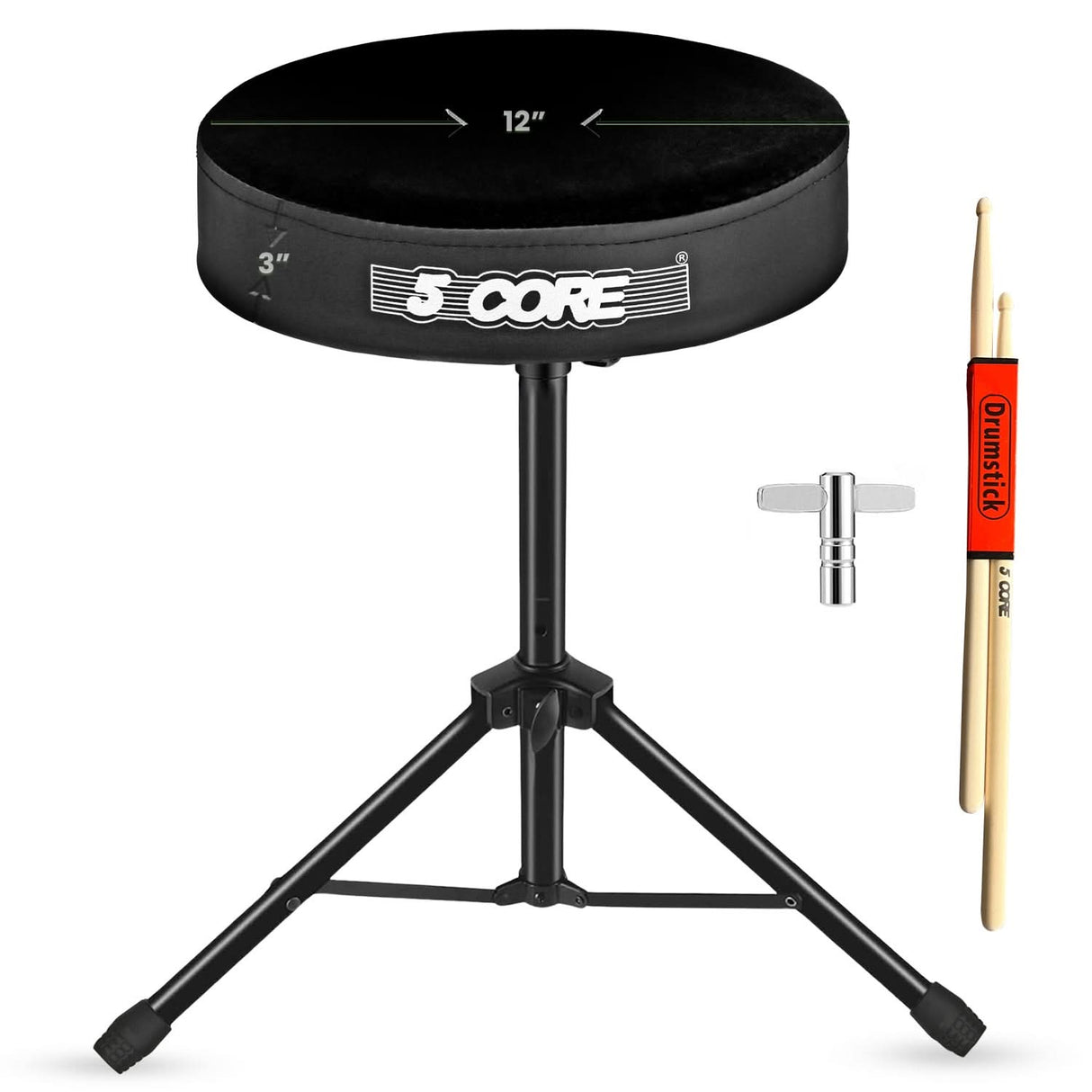 5 Core Drum Throne 3" Thick Padded Memory Foam Comfortable Drummer Stool 330Lb Capacity Adjustable