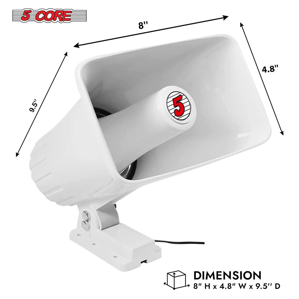 5 Core PA Speaker Pair 8 Inch 65W Bull Horn Loud Audio Outdoor Speakers System 8Ohm Reflex Megaphone