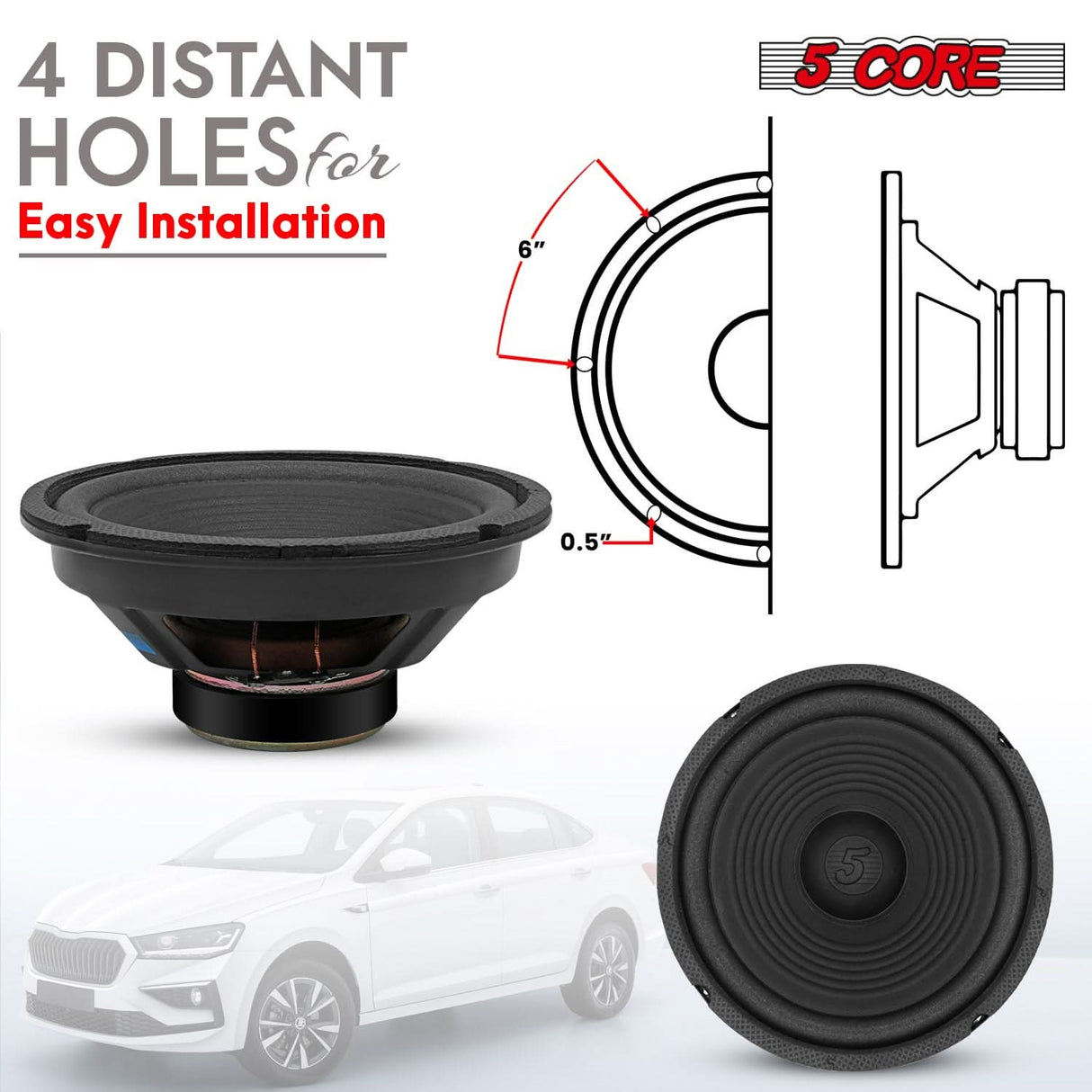 5 Core 8 Inch Car Woofer Powerful Bass Speaker Front Angle View