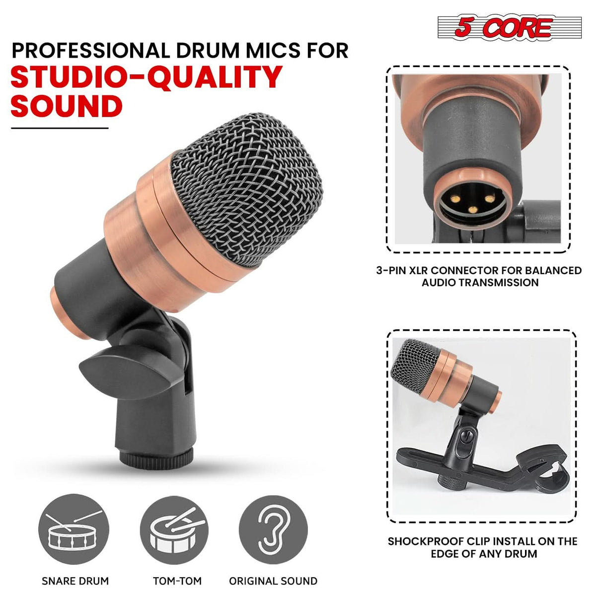 5Core Conga Mic Condenser Snare Tom Microphone Mounted View