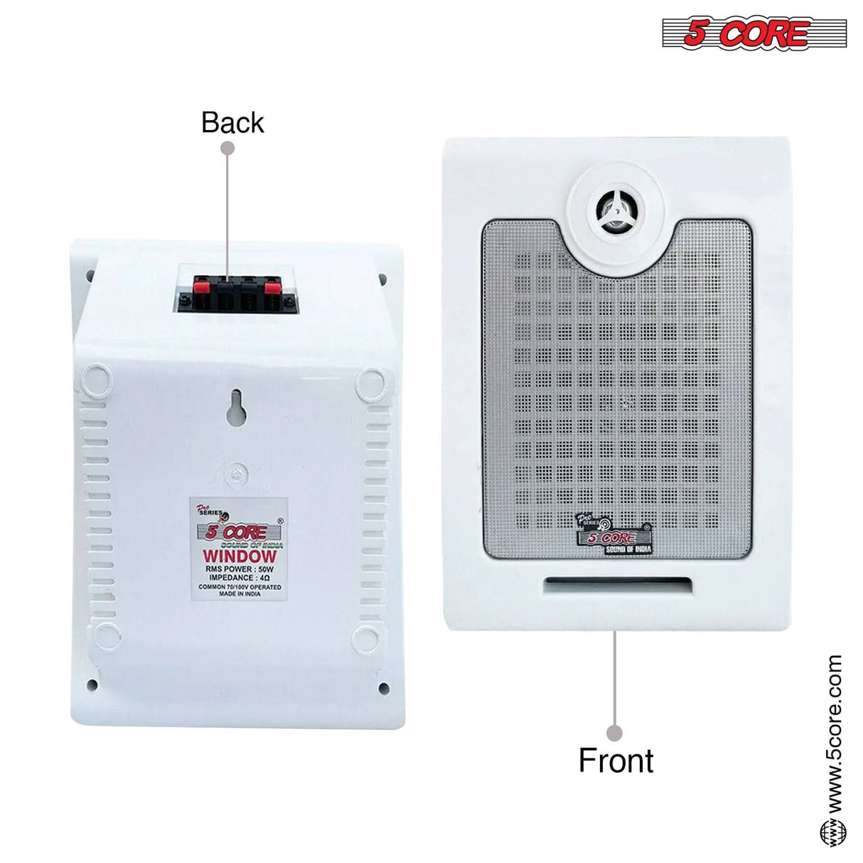 5Core Outdoor Speakers Stereo In Wall 500W Peak Passive Home Audio System