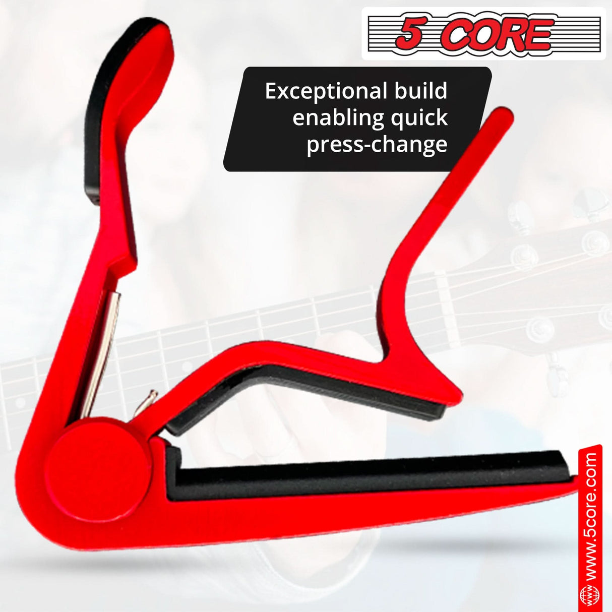 5 Core Guitar Capo: Classic clip capo for acoustic and electric guitars, perfect for 6-string guitars.
