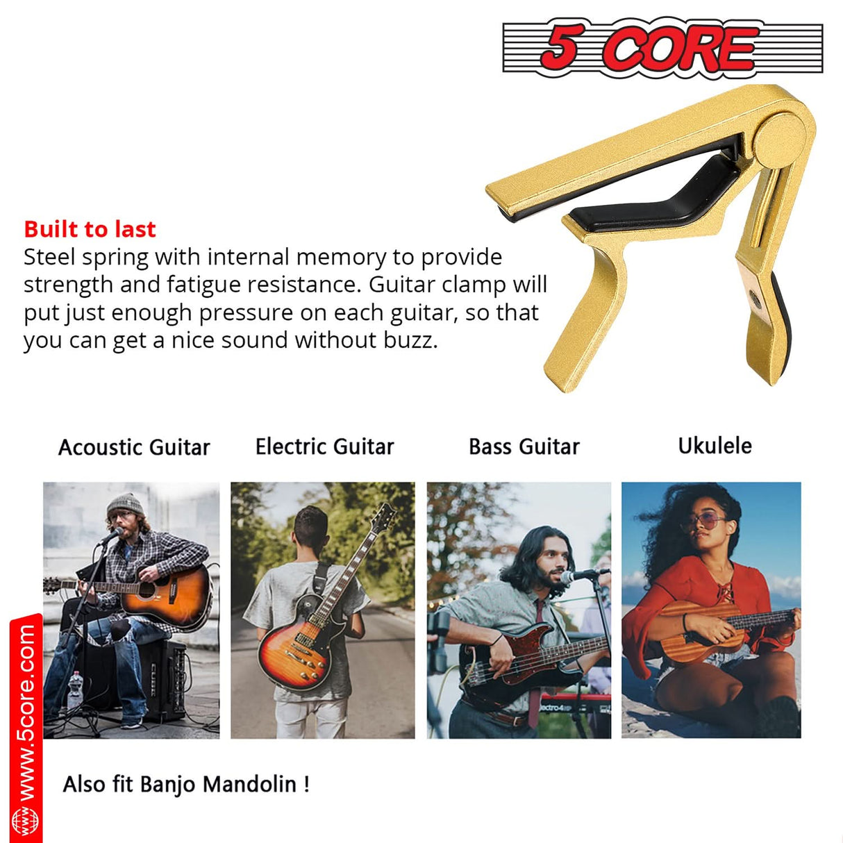 5Core Capo Acoustic Electric Guitar 6 String Kapo Clip For Banjo Mandolin Ukulele