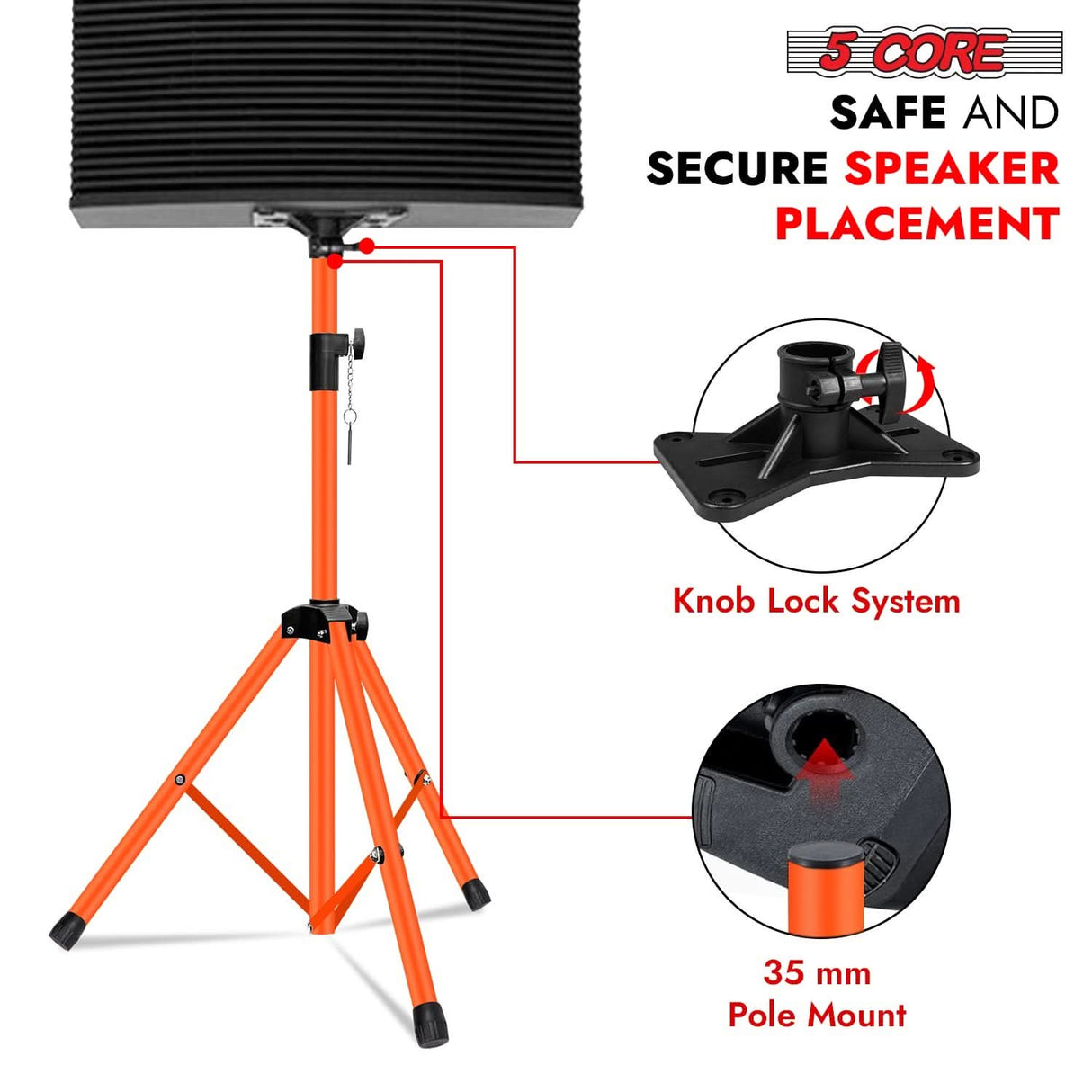 5 Core orange tripod speaker stand adjustable up to 48 inch for DJ studio monitors