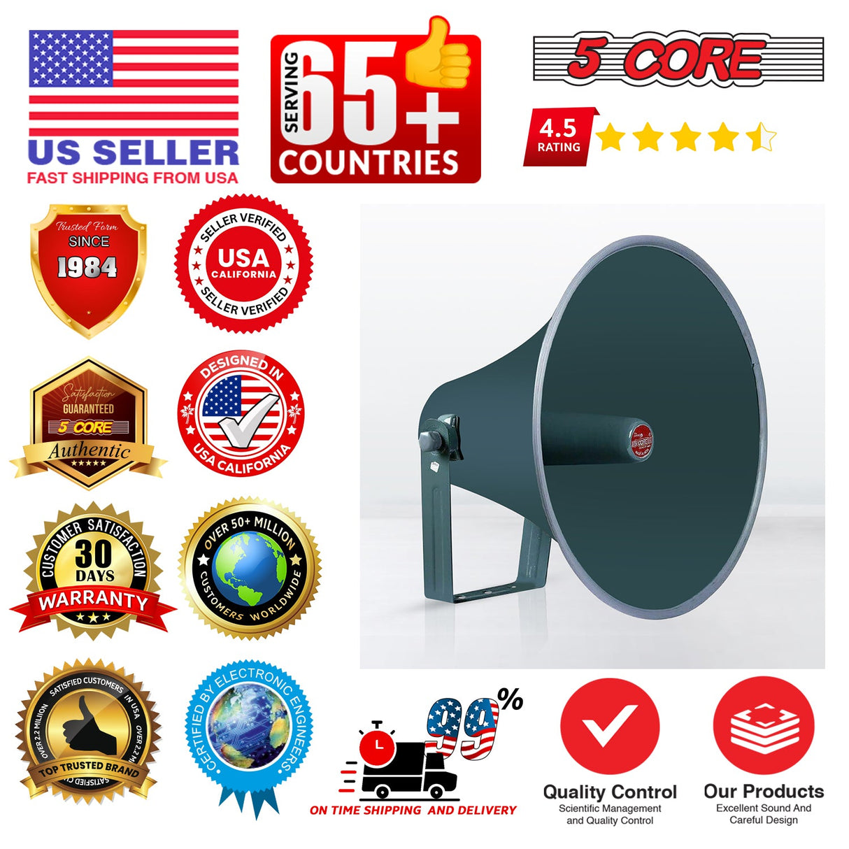 5 Core PA Speaker Paging Horn Throat All Weather Use Support Wide Range of Compression Drivers