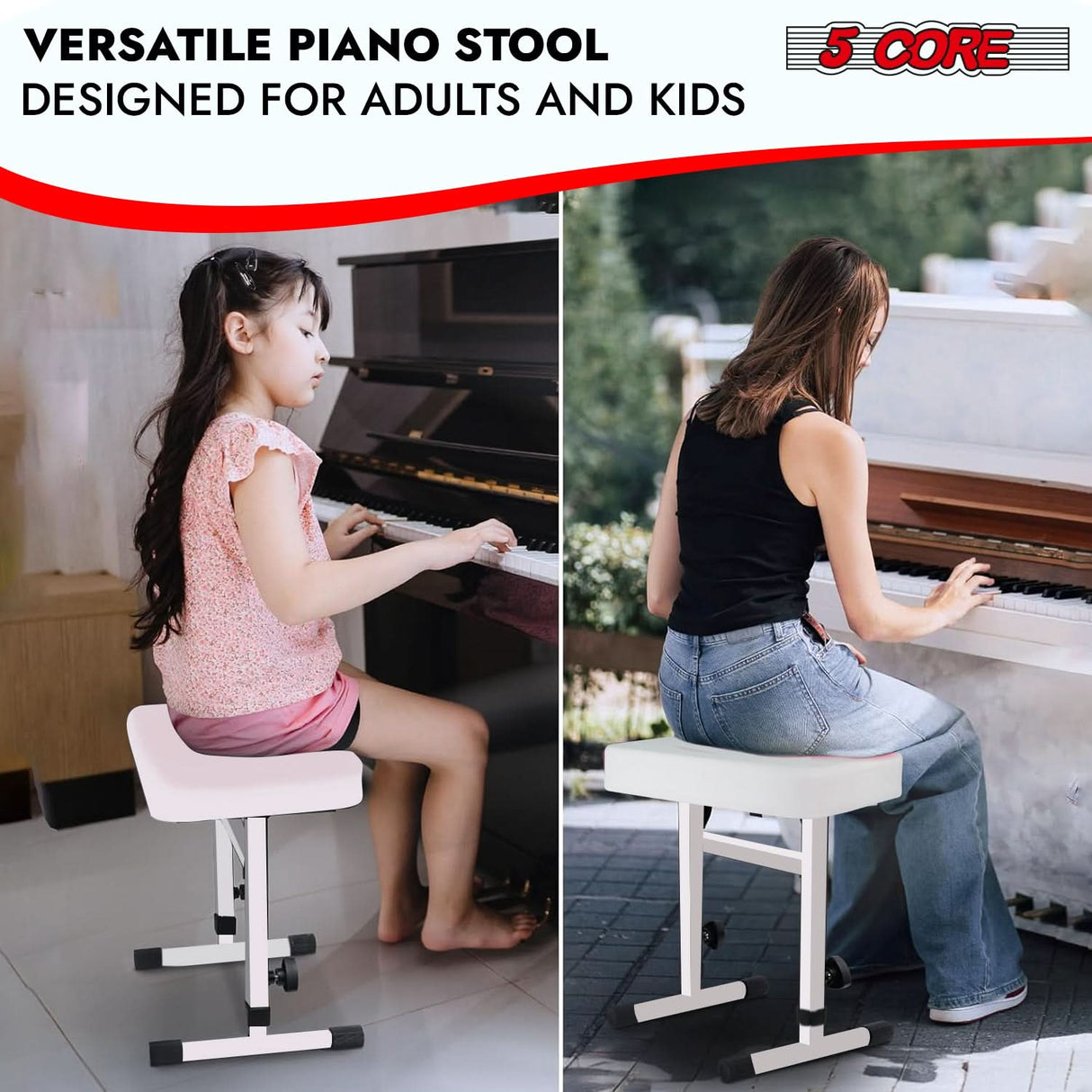 5 Core Keyboard Bench durable metal frame cushioned stool side view