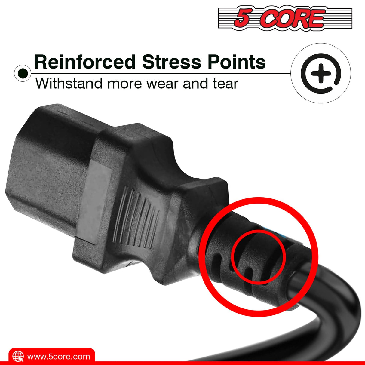 5Core AC Power Cord long reach 6ft extension view