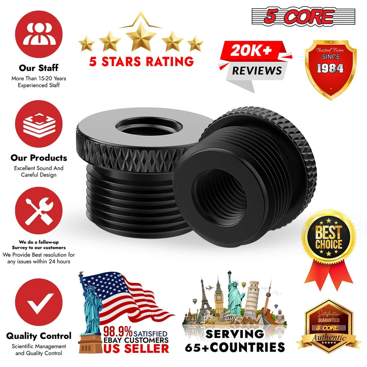 High quality 5/8 male to 3/8 female mic stand adapters, pack of 12