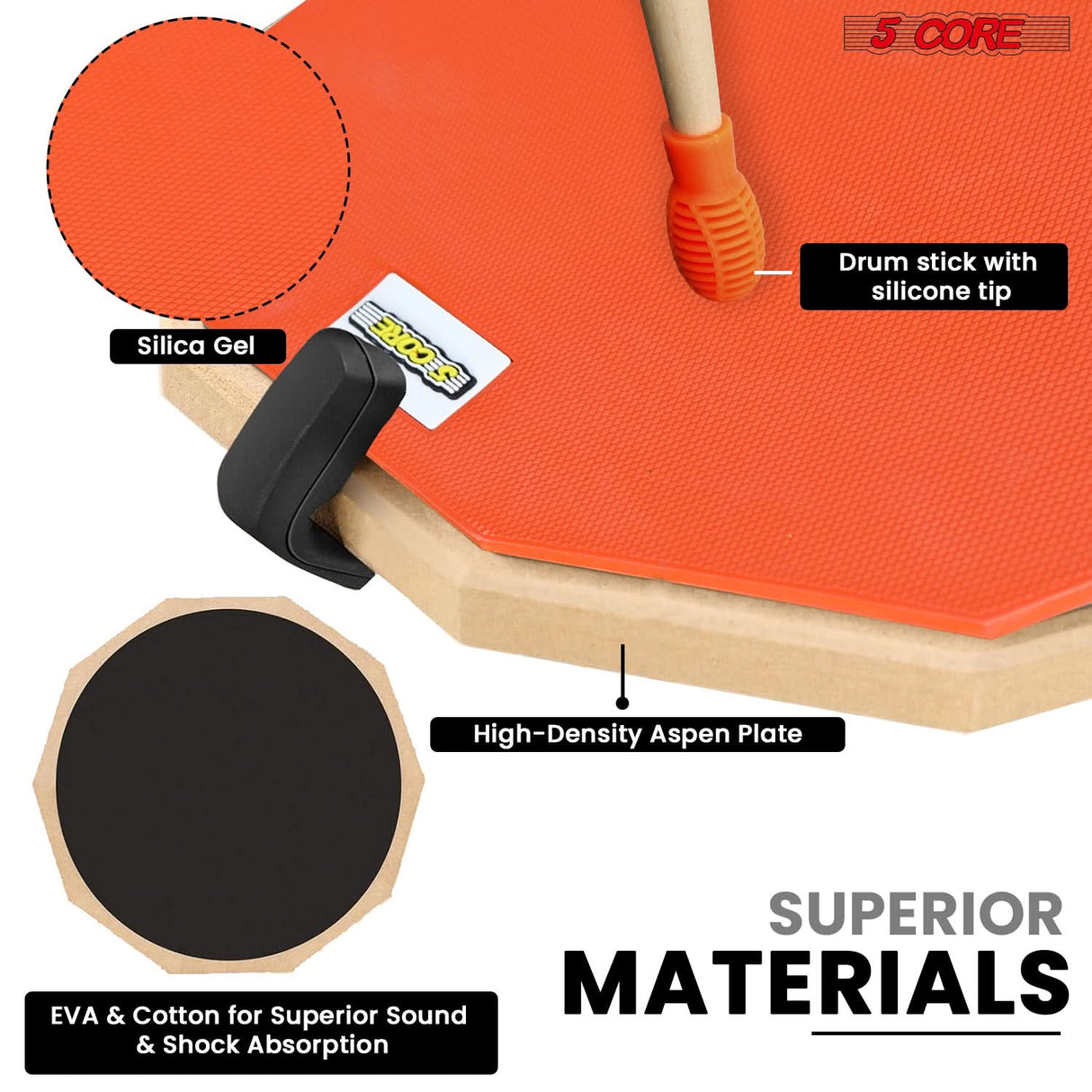 5Core Drum Throne Adjustable Guitar Stool Padded Seat + Drum Practice Pad Snare Drumming Stand