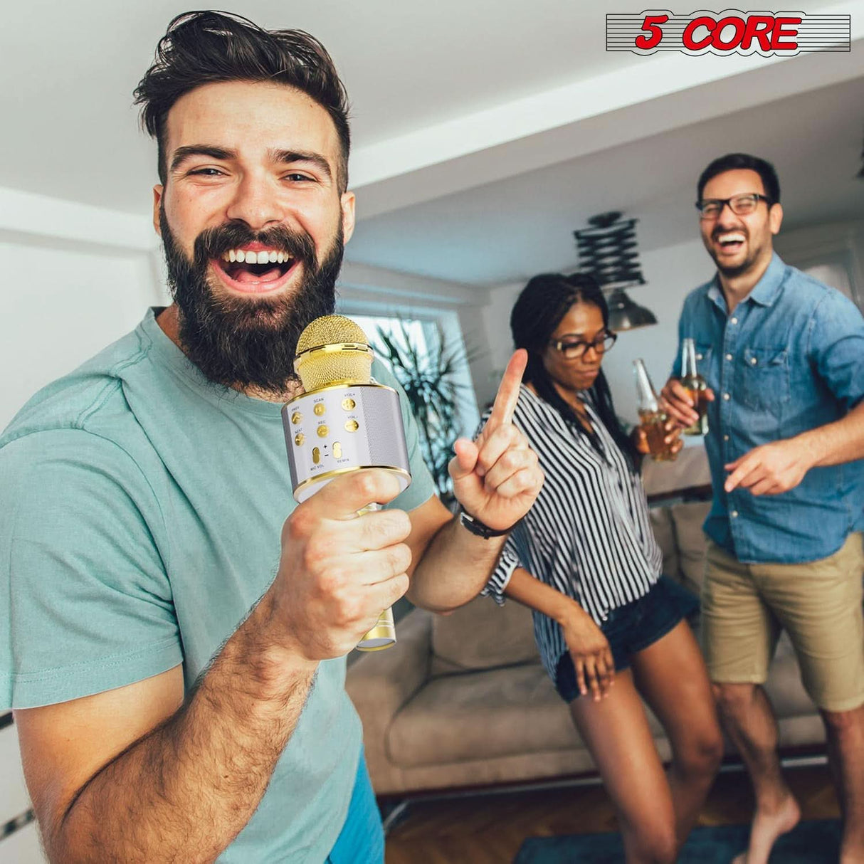 5 Core Microphone Wireless Karaoke Mic With Speaker 3 in 1 Portable Bluetooth Microfono Inalambrico COPPER & GOLD