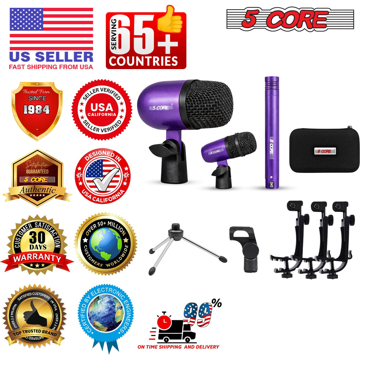 5Core Conga Mic Snare Tom Microphone Drum Kit Condenser XLR Instrument Mics