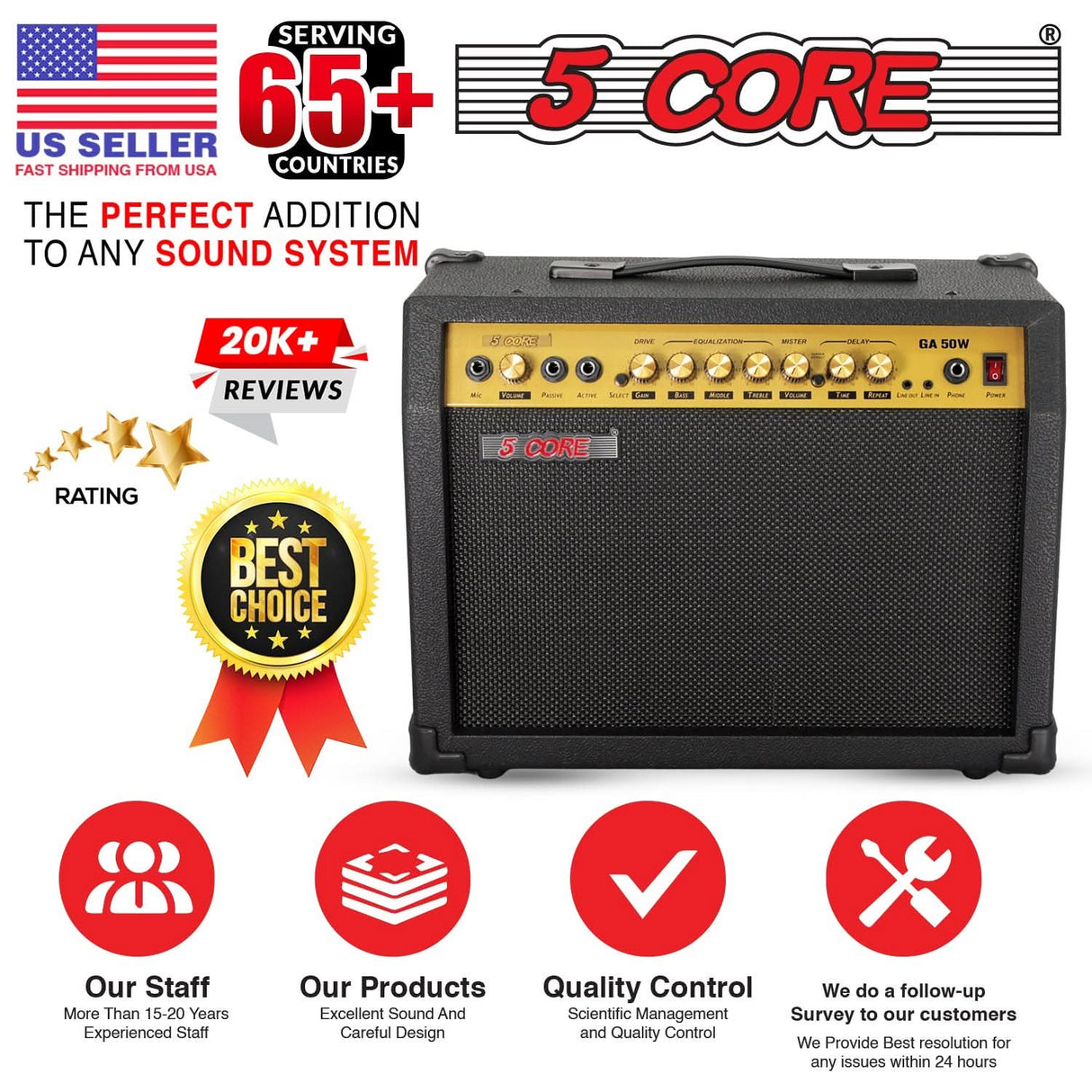 5 Core Guitar Amp 50 Watt  Electric Amplifier w Built in 8" Speaker Portable Mini Amps w Aux