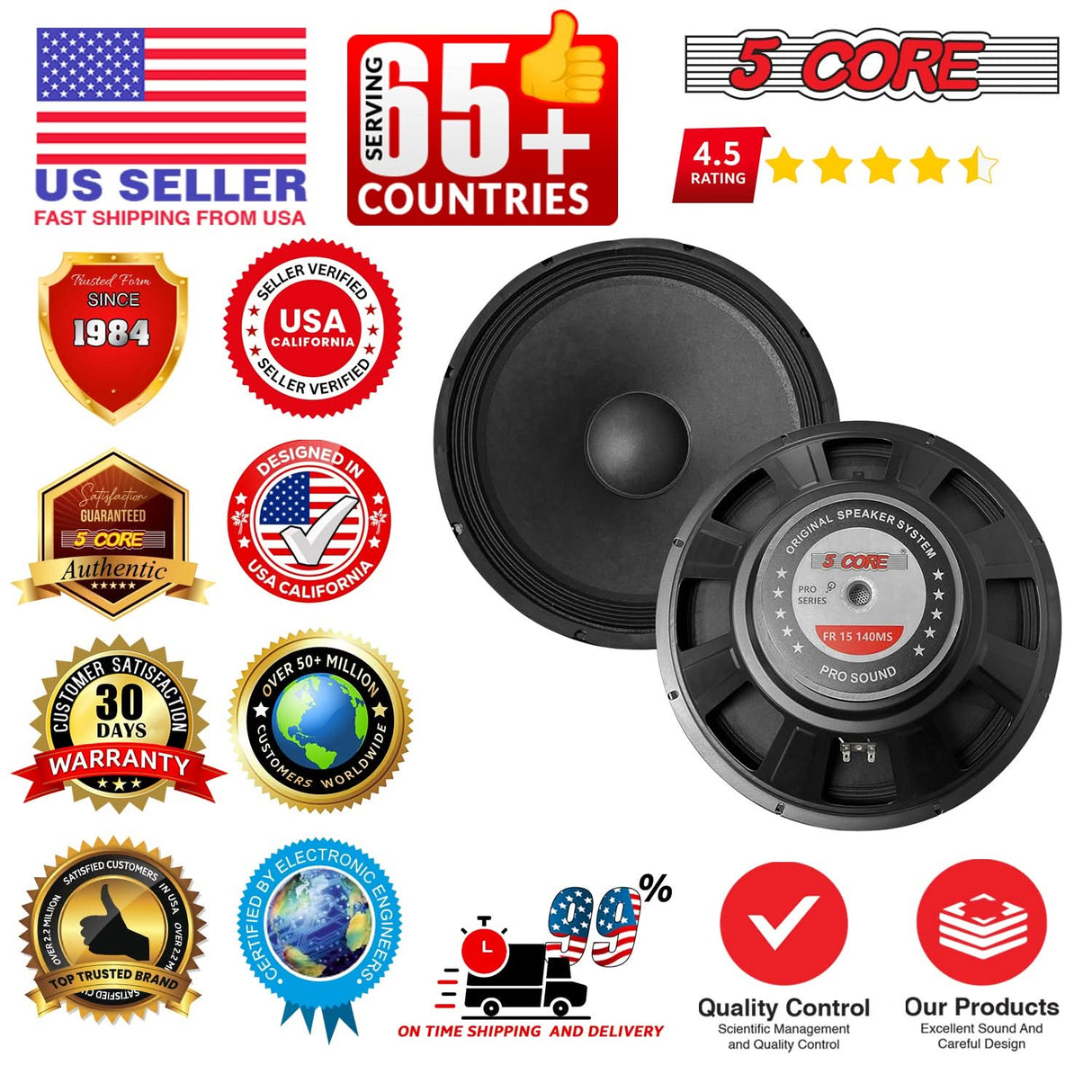 5Core XLR Connector Male Female to 1/4 Audio Jack 3 Pin Secure Mic Plug w Locking Ends