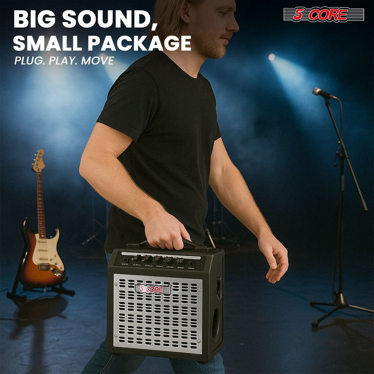 5 Core Guitar Amp 20W Electric Portable Mini Amplifier w Built in 6.5" Speaker Aux Headphone Jack
