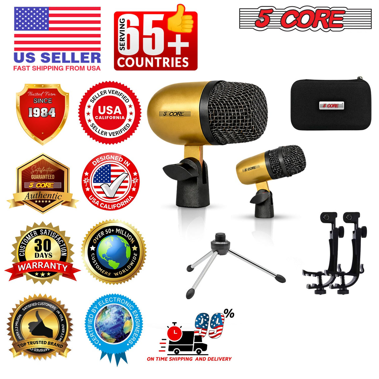 5 Core Conga Mic Snare Tom Set Professional XLR Cardioid Condenser Instrument Microphone Kit