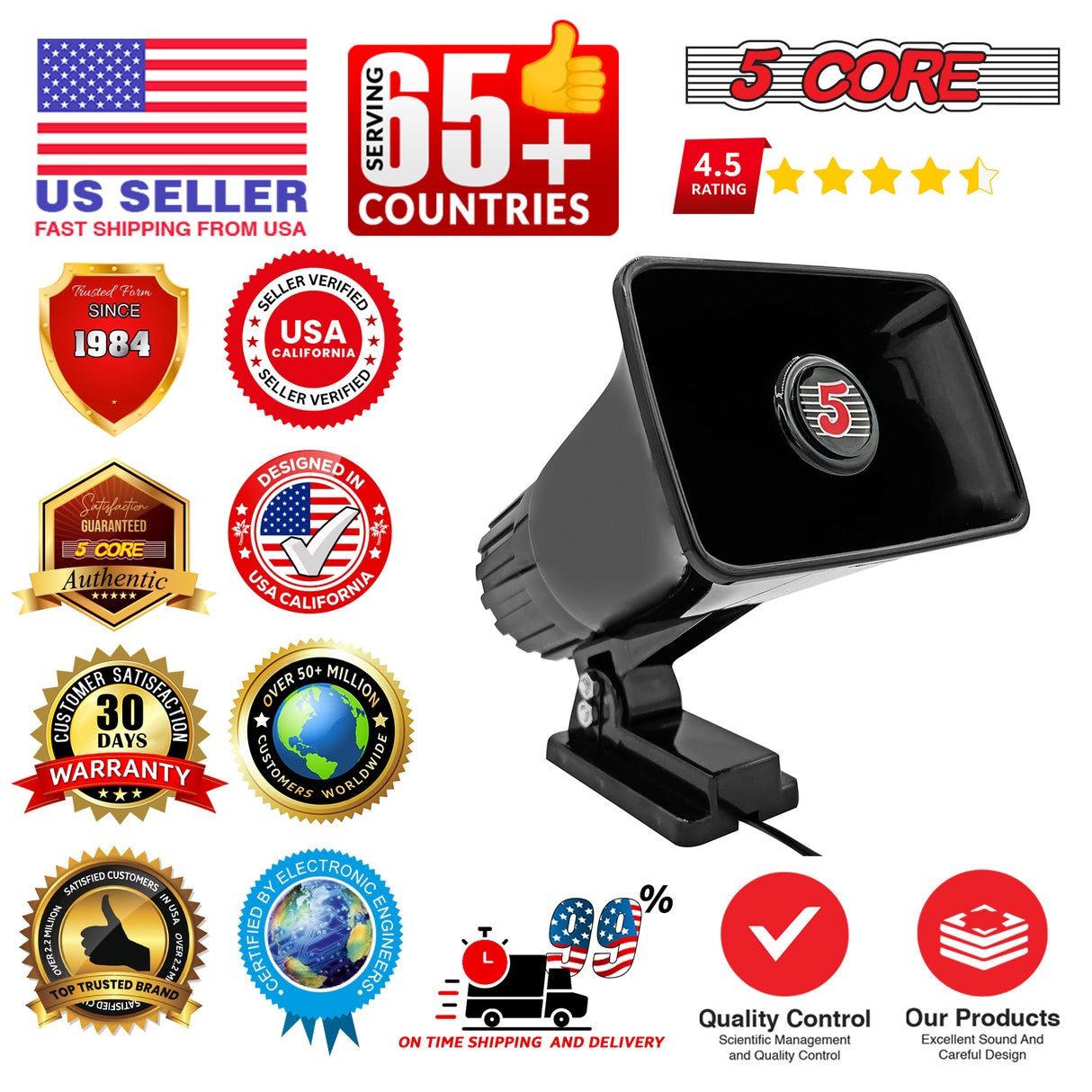 5 Core PA Horn 200W Loud Speaker 4Pc 6" Bull Horn Loud Audio 8Ohm All Weather Indoor Outdoor Use