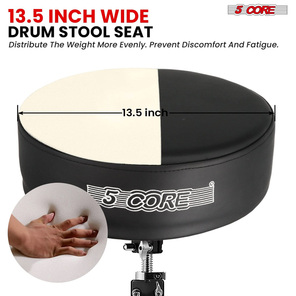 5 Core Drum Throne 4" Thick Padded Guitar Stool 400Lb Capacity Drummer Chair Swivel Adjustable