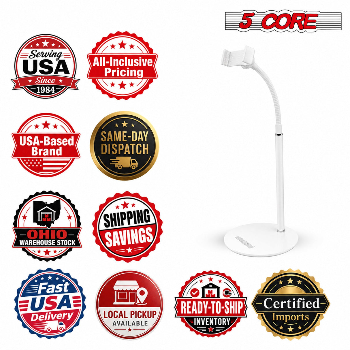 5Core Cell Phone Stand for Desk Adjustable Scissor Boom Arm Stands Tablet Cellphone