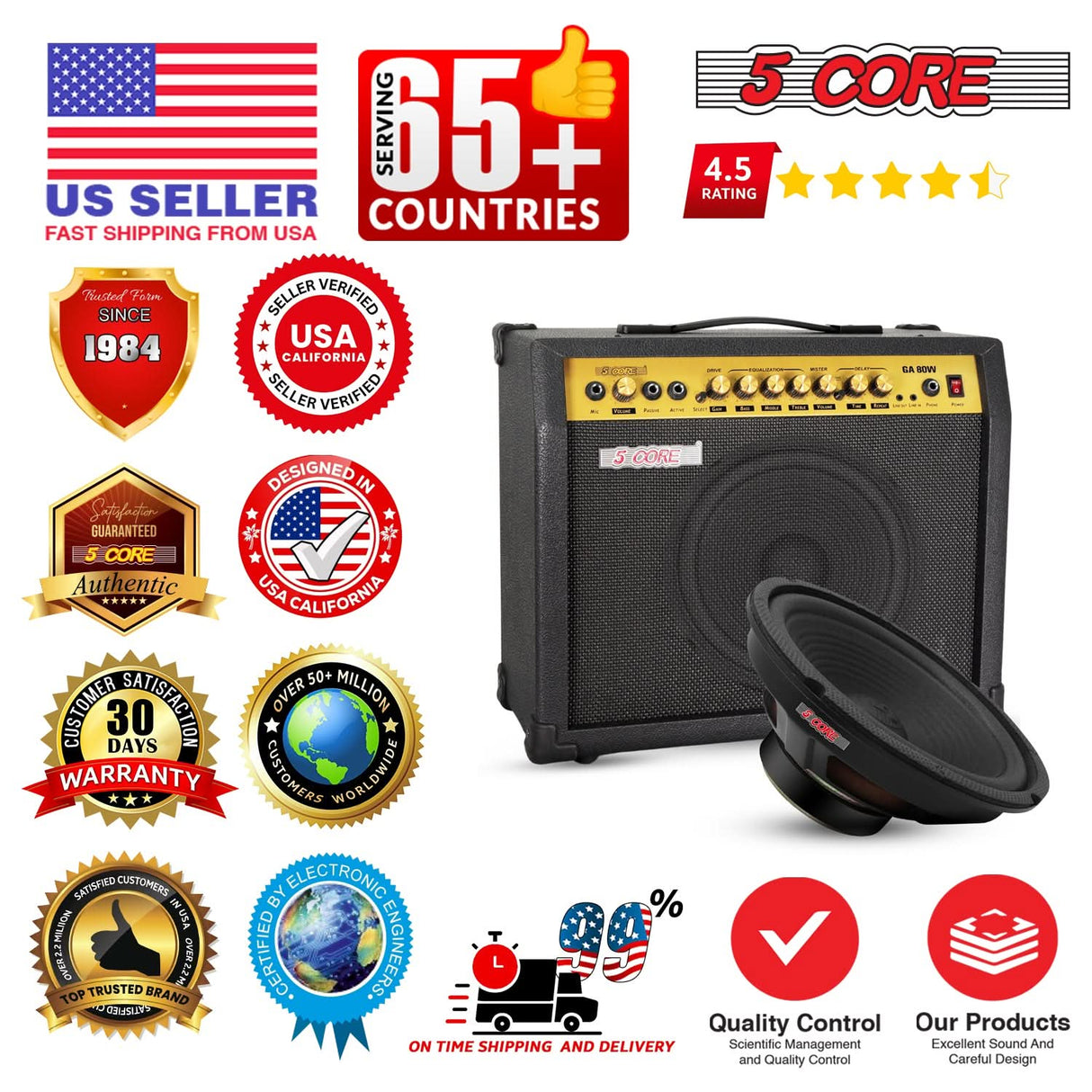 5 Core 8 Inch Guitar Amp Woofer Replacement Speaker 100W 4 Ohm for Electric Guitar Cabinets