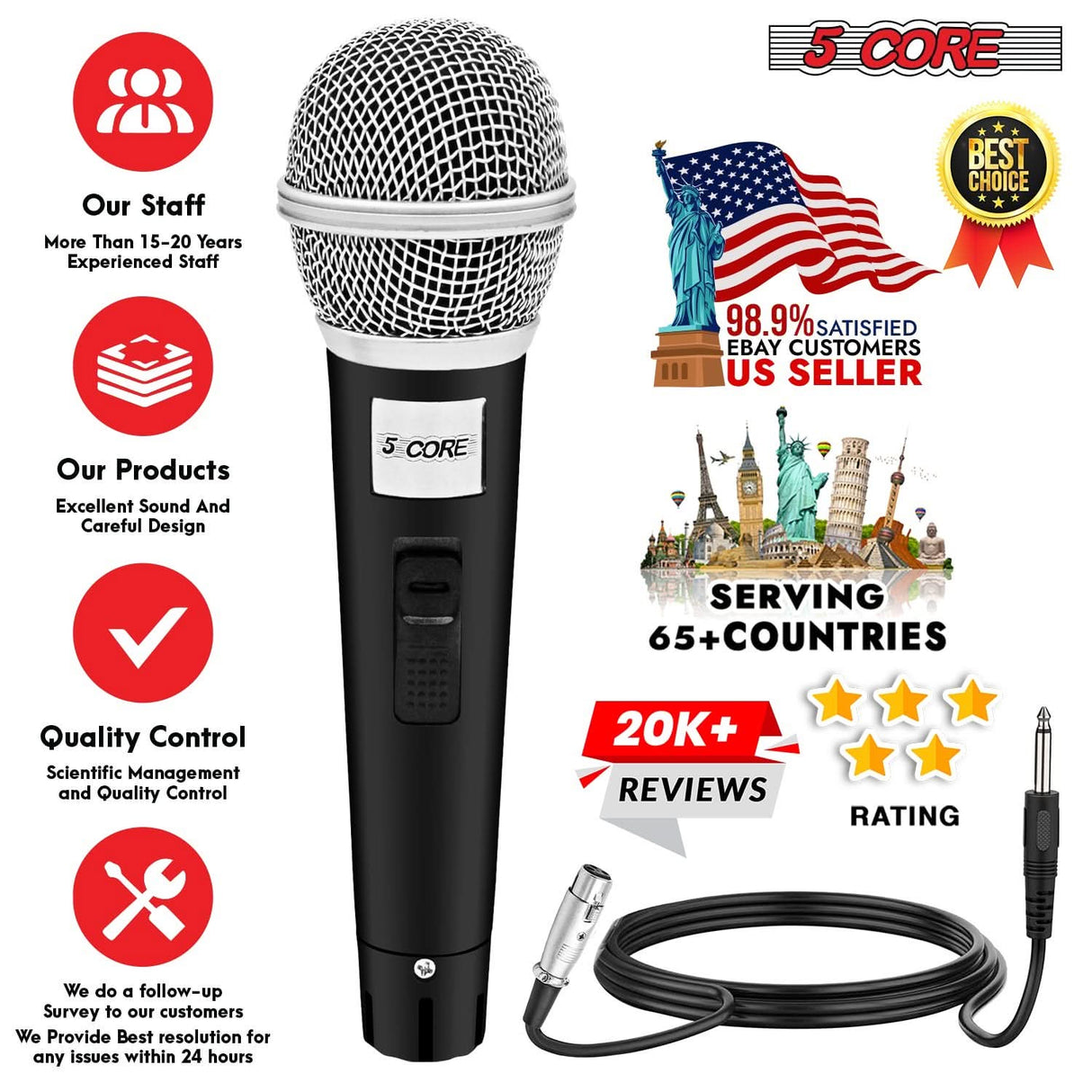 5Core karaoke mic dynamic handheld XLR microphone for singers and performers
