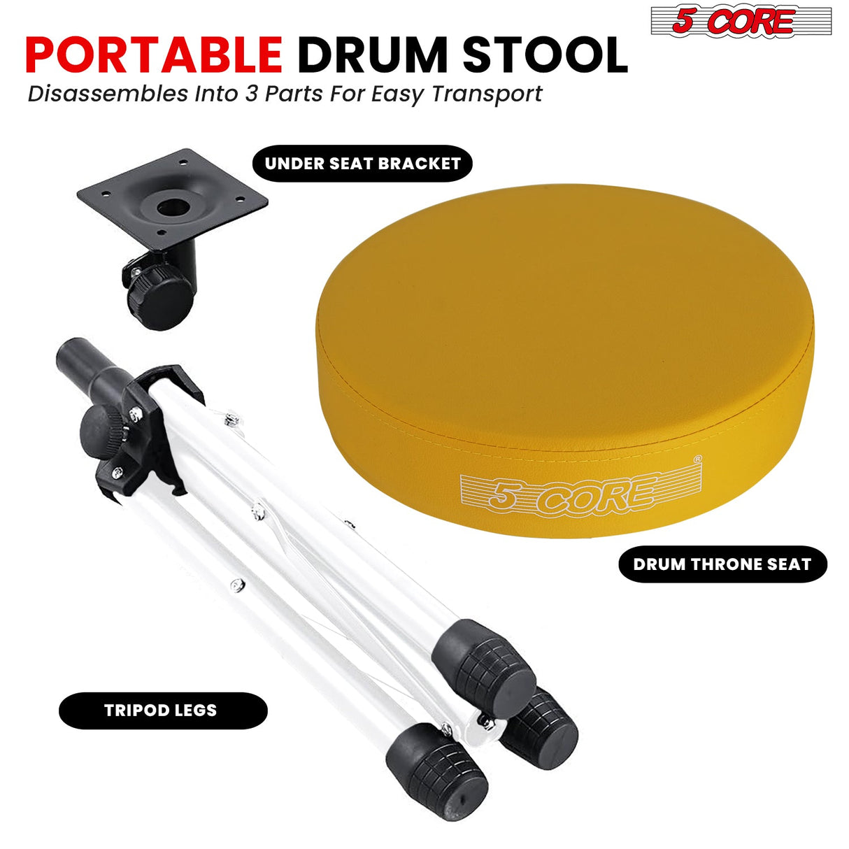 5 Core Drum Throne 3" Thick Padded Memory Foam Comfortable Drummer Stool 330Lb Capacity Adjustable