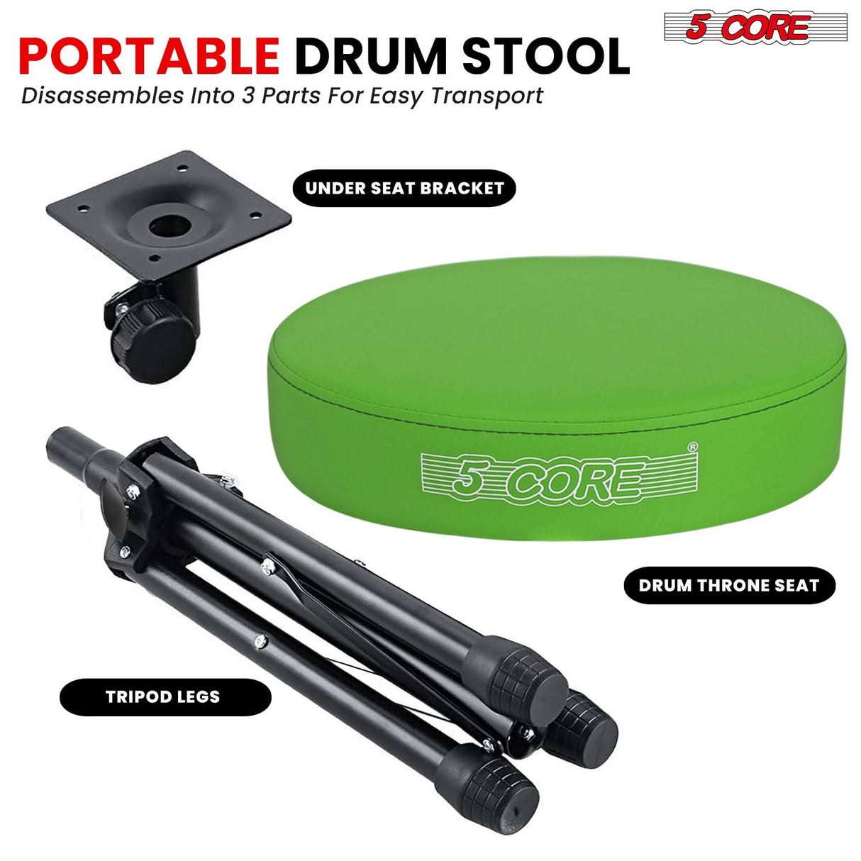 5 Core Drum Throne 3" Thick Padded Memory Foam Comfortable Drummer Stool 330Lb Capacity Adjustable