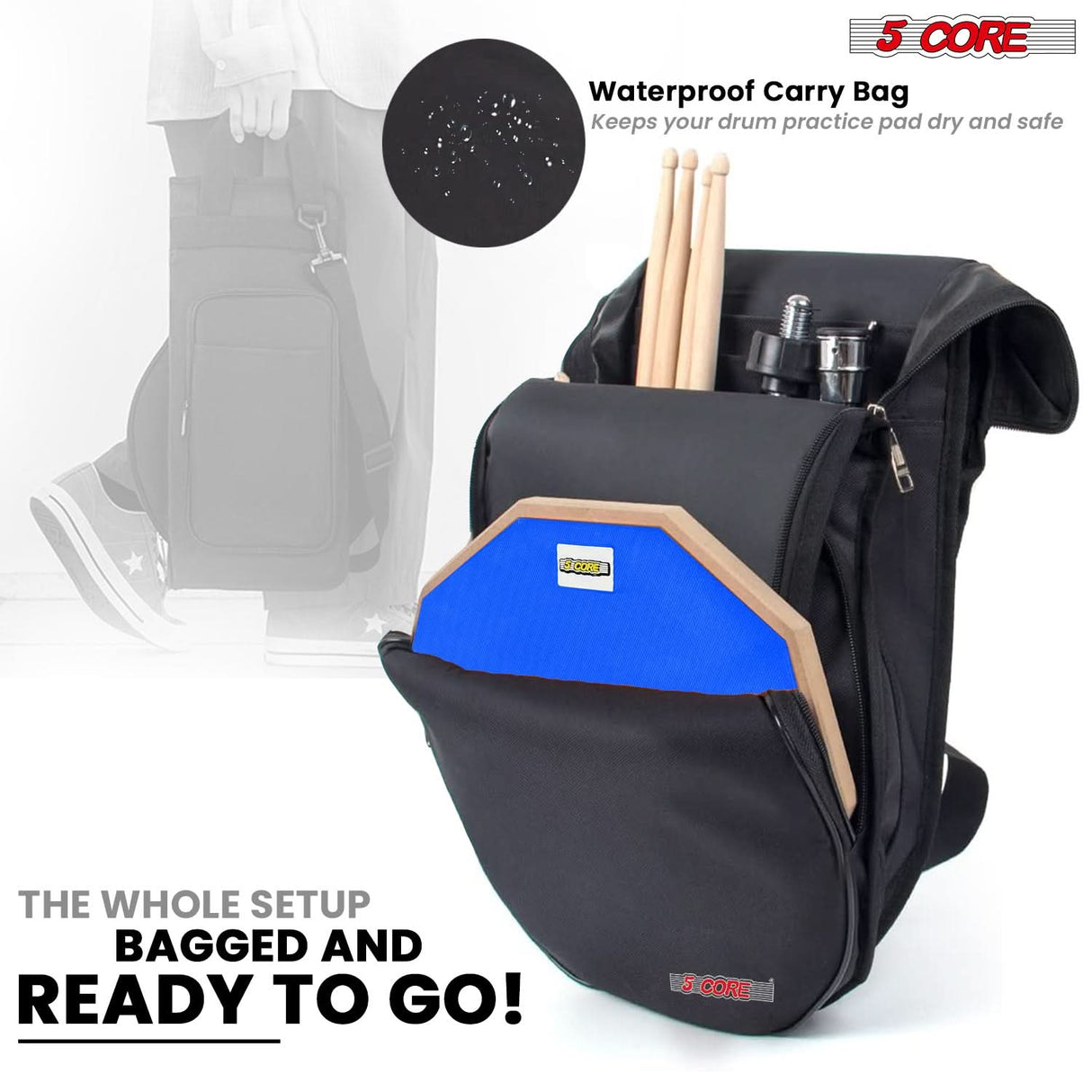 5Core Drum Throne Adjustable Guitar Stool Padded Seat + Drum Practice Pad Snare Drumming Stand