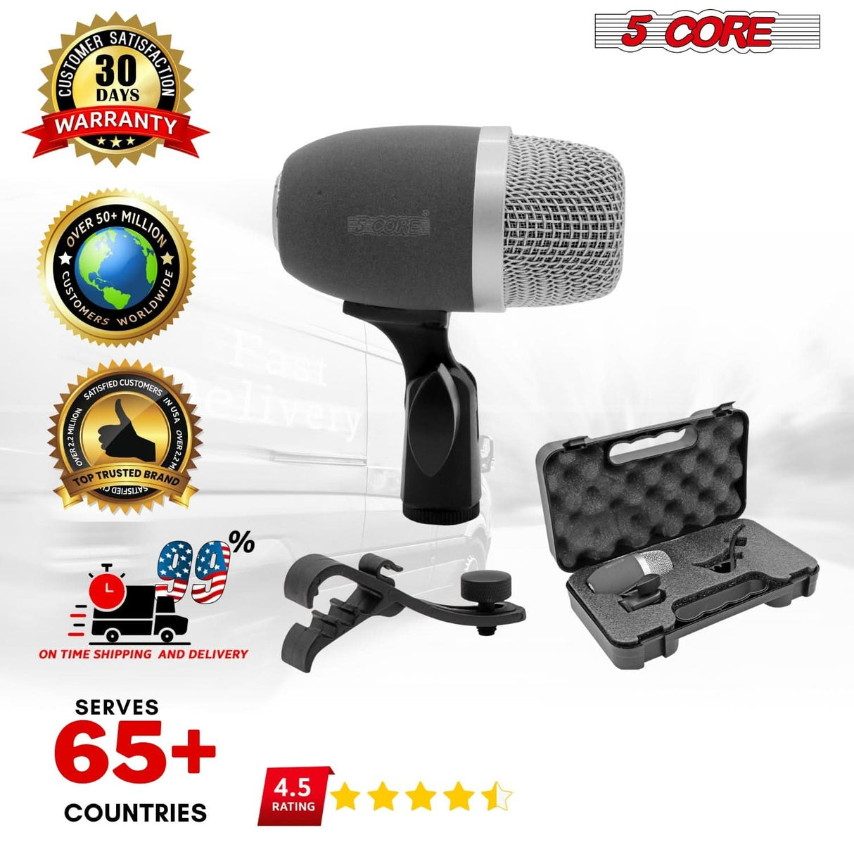 Uni-directional XLR wired snare mic in gray, suitable for tom drums and musical instruments