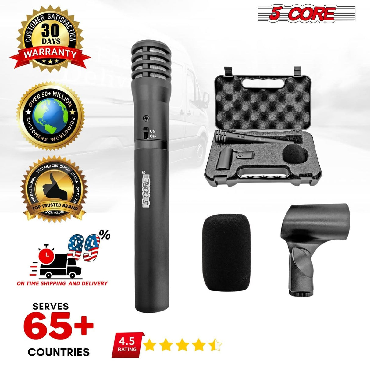 5Core professional XLR condenser microphone, cardioid pattern, ideal for instruments, pencil stick style