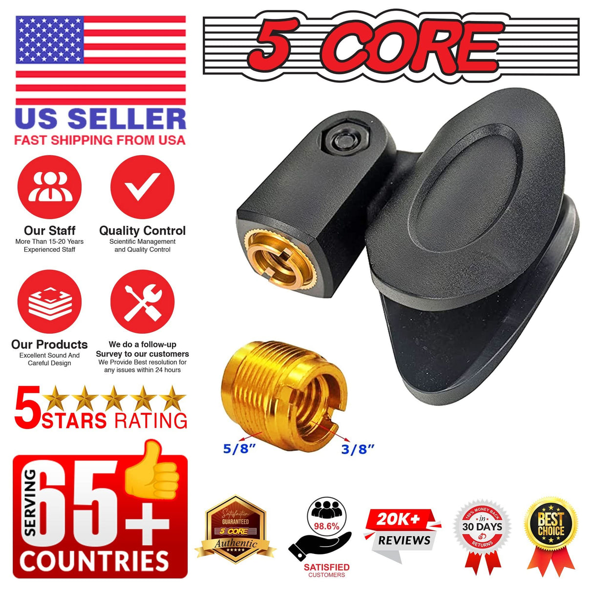 Mic clip holders with adapters for 5/8 to 3/8 inch microphone stands