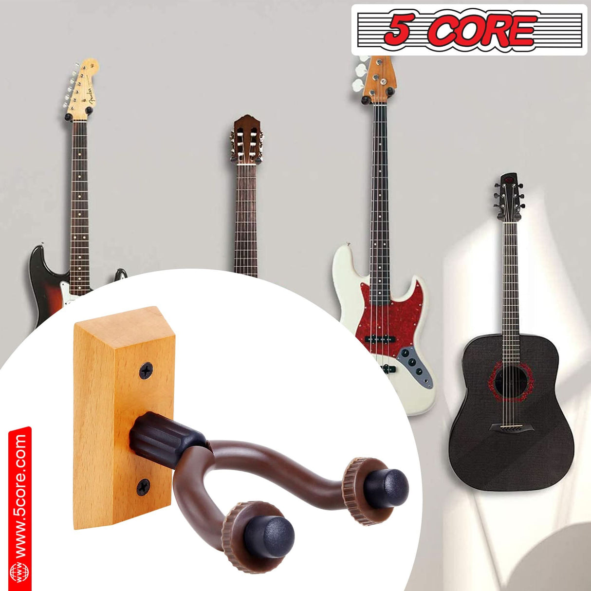 Professional-grade 5Core guitar wall mount for neat organization