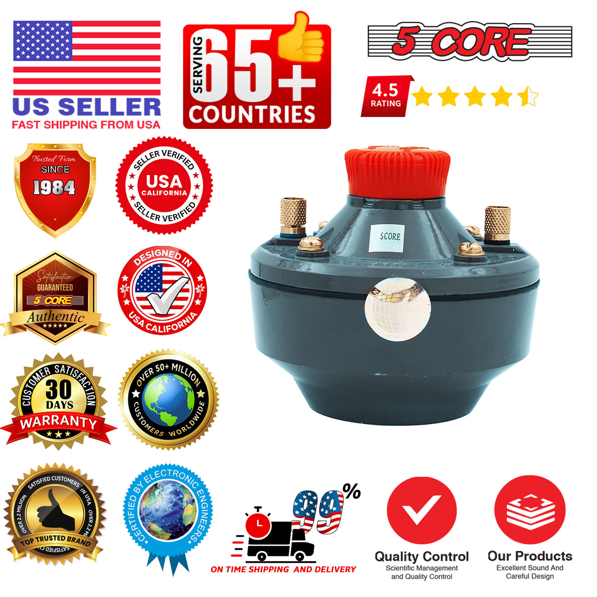 5 Core Compression Driver 500W Peak Aluminium Tweeter Diaphragm 16 Ohm Throat Twist Horn Speaker