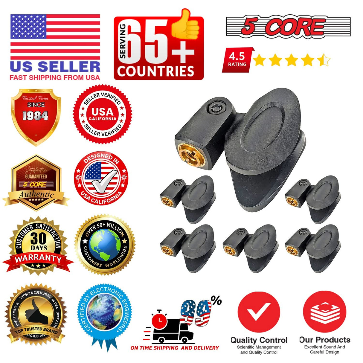 5 Core Microphone Clip Holder 2 Pieces with Screw Adapters 5/8 to 3/8 Inch