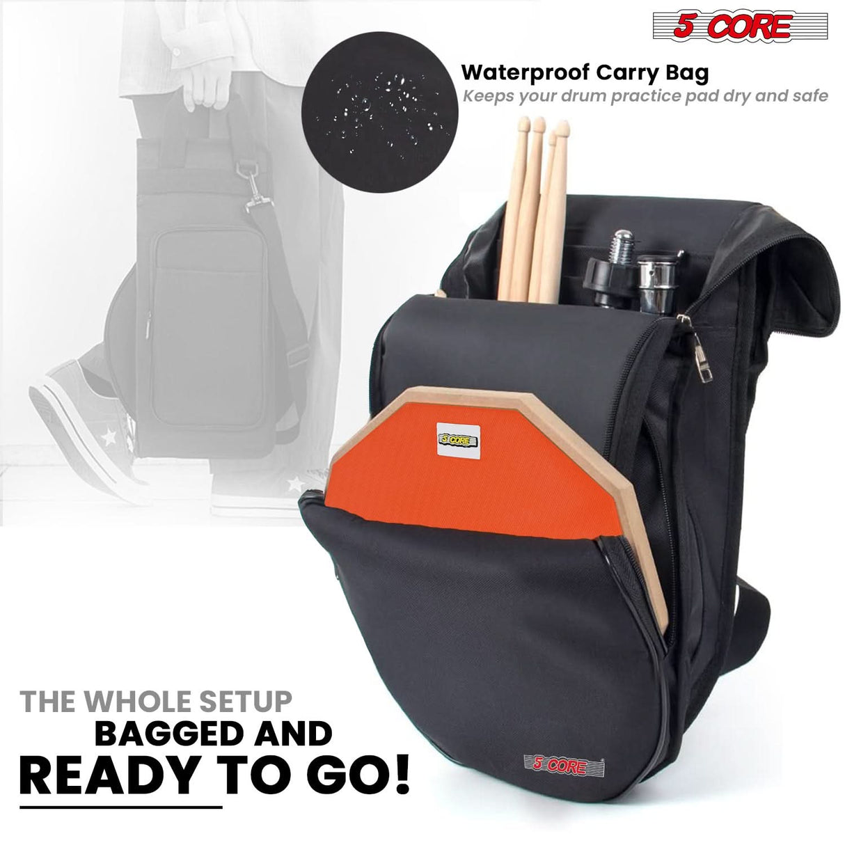 5Core Drum Throne Adjustable Guitar Stool Padded Seat + Drum Practice Pad Snare Drumming Stand