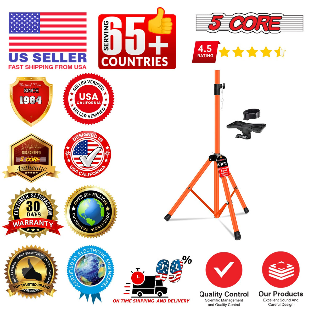 5 Core Speaker Stand Adjustable Tripod PA Speakers Holder 35mm Pole Mount
