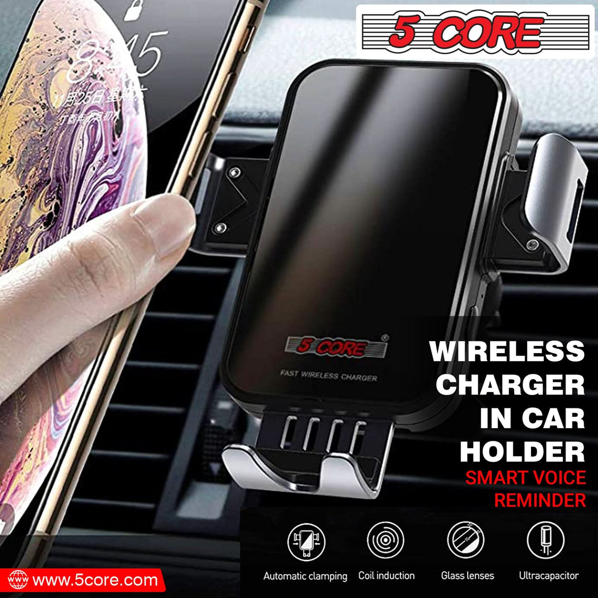 5 Core Magnetic Wireless Car Charger Mount, Stick on The Dashboard for MagSafe iPhone & Android
