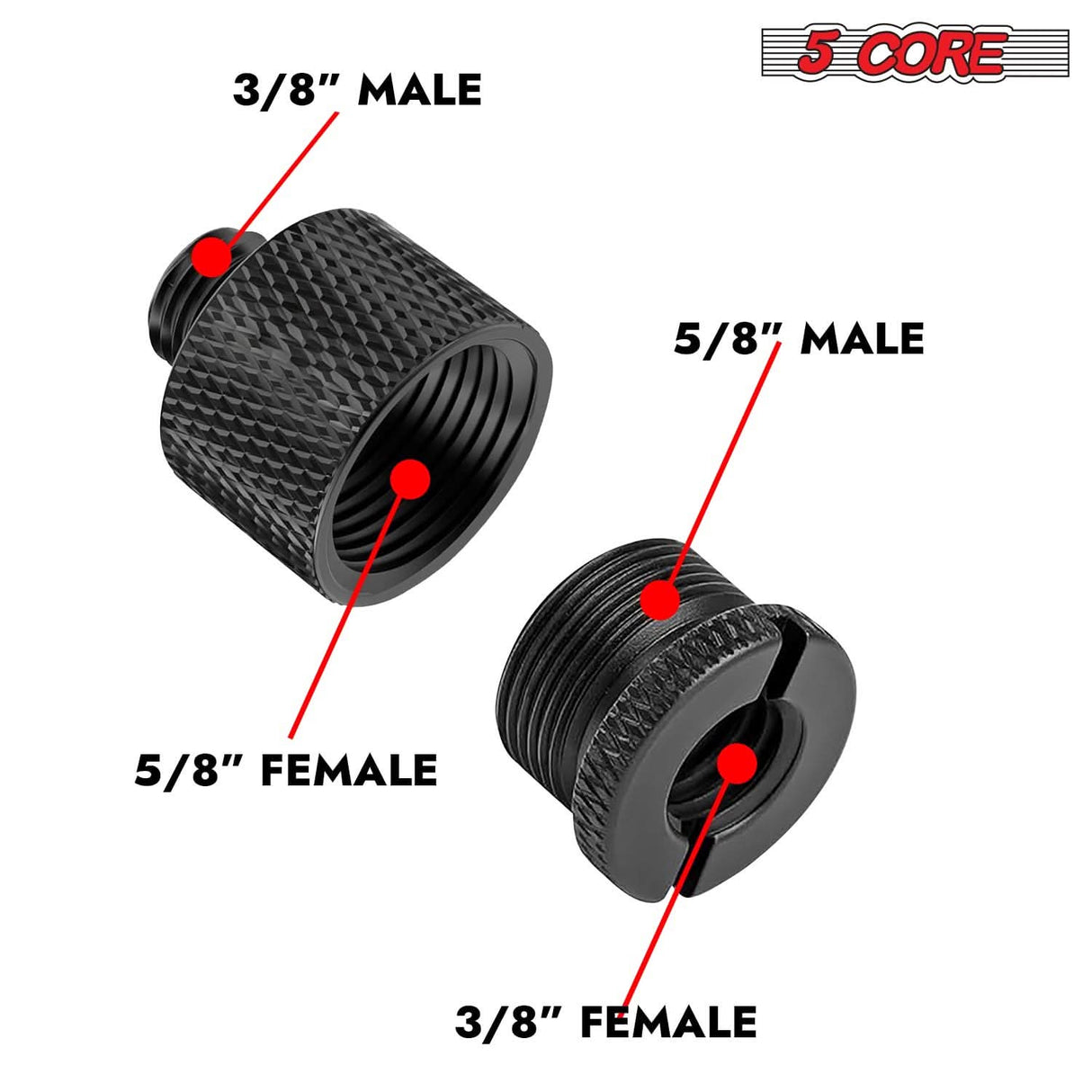 12-piece set of mic stand adapters for thread size conversion 5/8 to 3/8