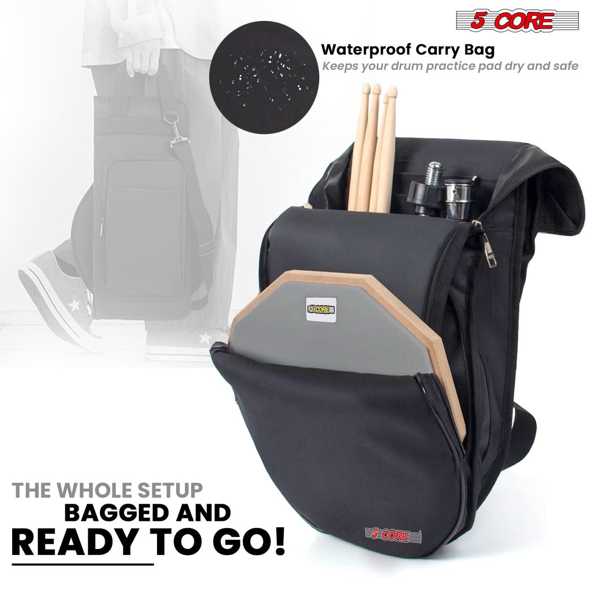 5Core Drum Throne Adjustable Guitar Stool Padded Seat + Drum Practice Pad Snare Drumming Stand