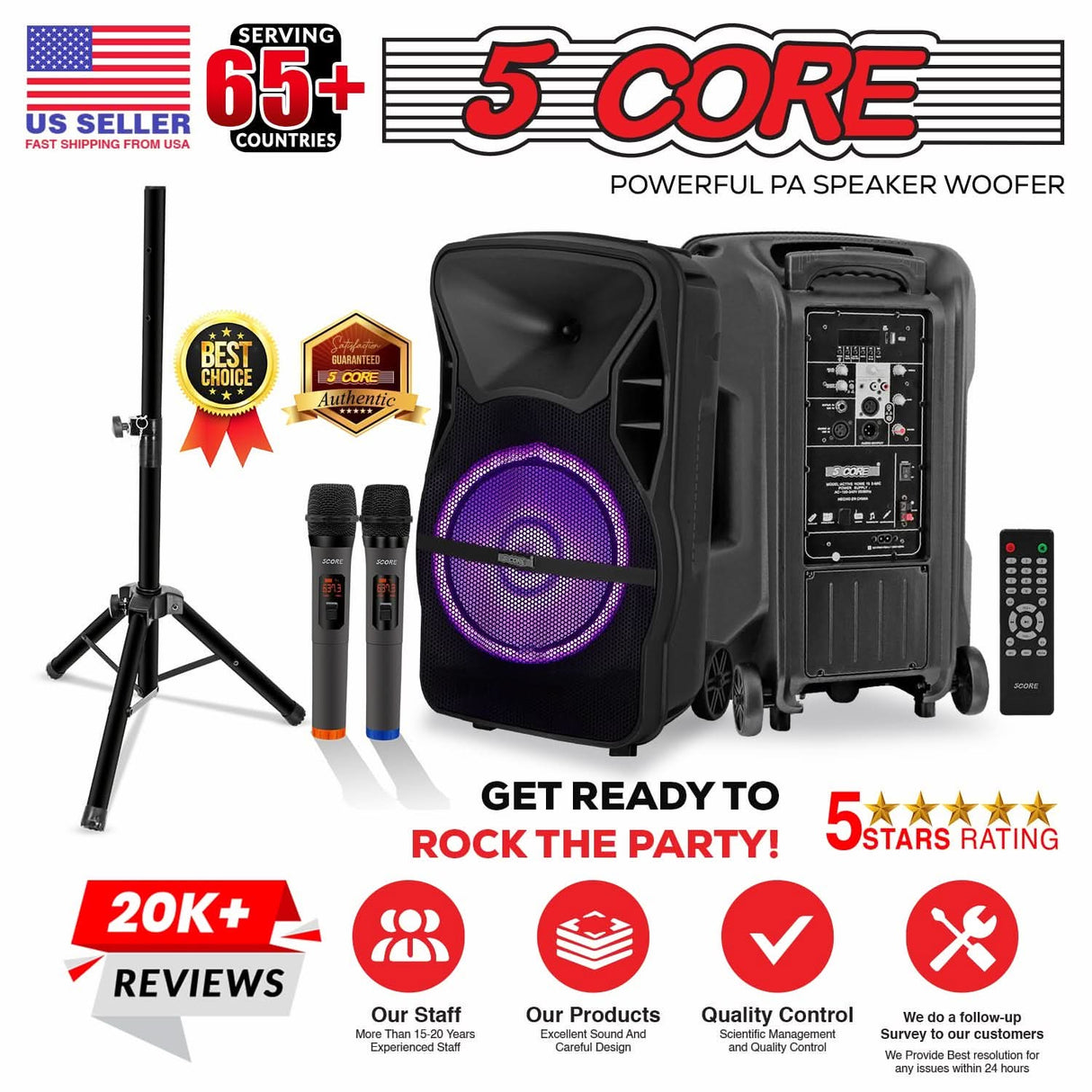 5 Core powered party speaker rechargeable PA system stage use view