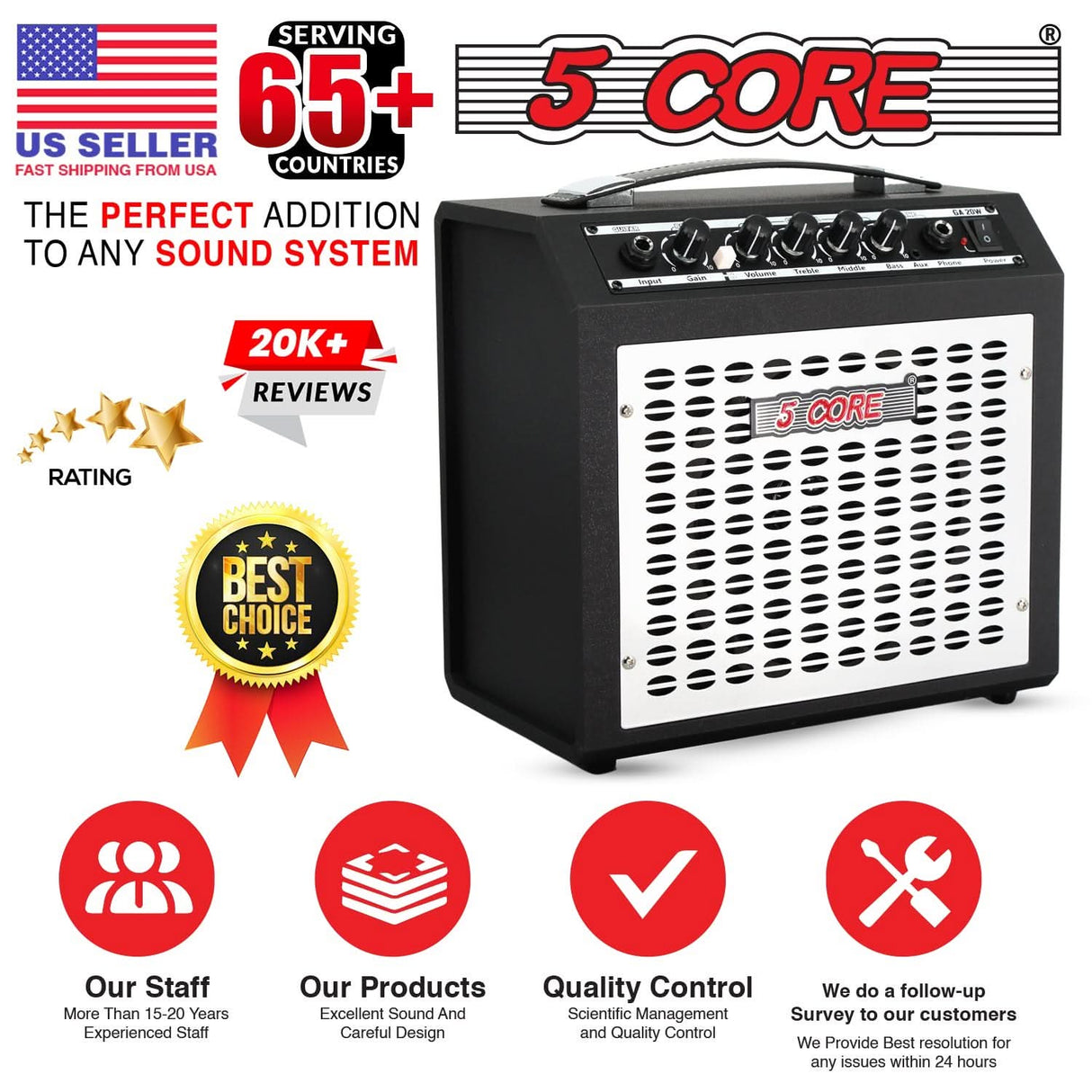 5 Core Guitar Amp 20W Electric Portable Mini Amplifier w Built in 6.5" Speaker Aux Headphone Jack