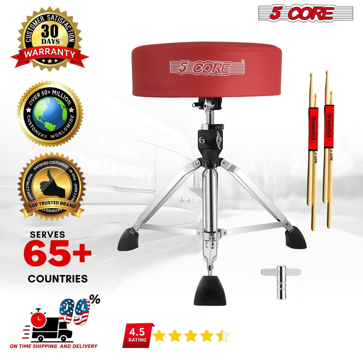 Adjustable height padded stool with drum practice accessory