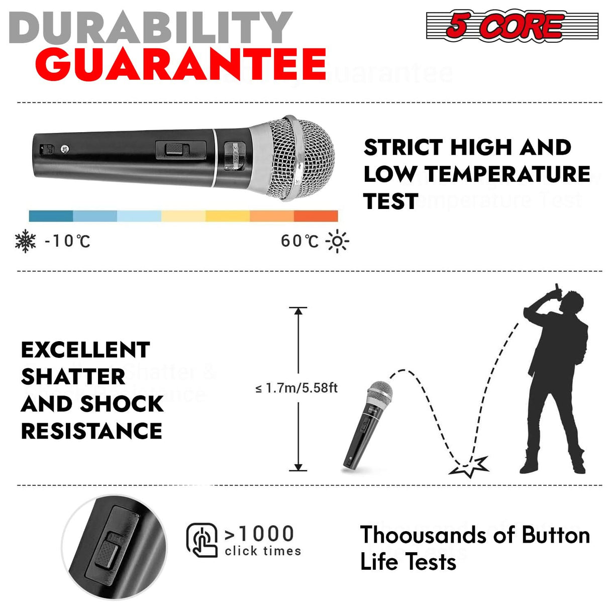 5Core XLR Microphone Dynamic Mic Karaoke Singing Studio Mics Handheld Microfono