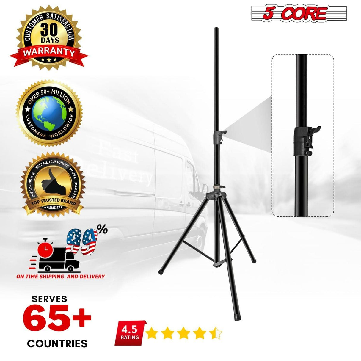 5Core Speaker Stand Tripod Tall Air Assist Lowering Adjustable Heavy Duty Floor Stands