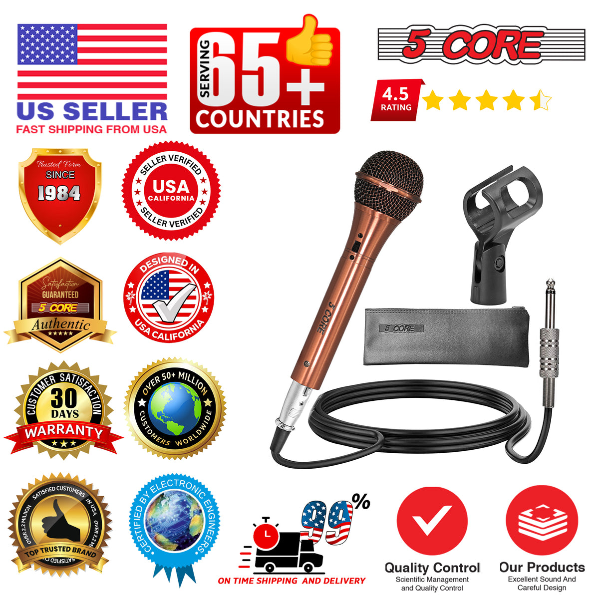 5Core XLR Microphone Dynamic Mic Karaoke Singing Studio Microfono Handheld Mics