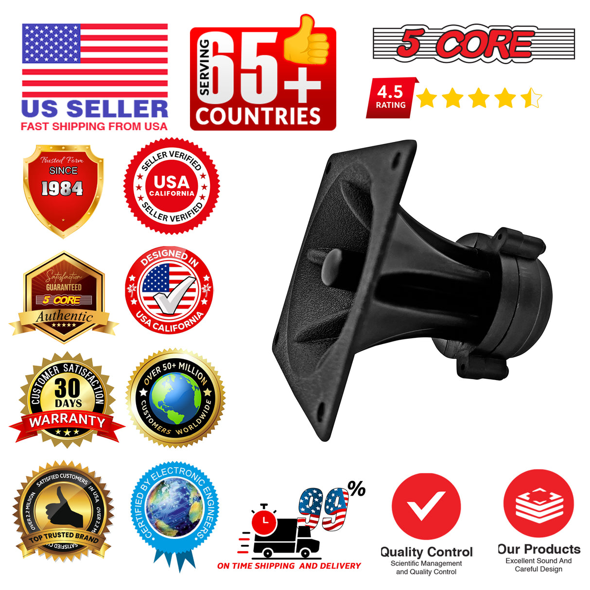 5Core Tweeter 3.25" x 3.25" 40W Component Square Driver Replacement Piezo Super Horn 8 PIECES