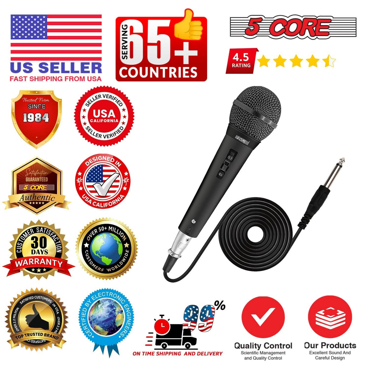 5Core XLR Microphone 2Pcs Dynamic Mic Karaoke Singing Studio Mics Handheld Microfono