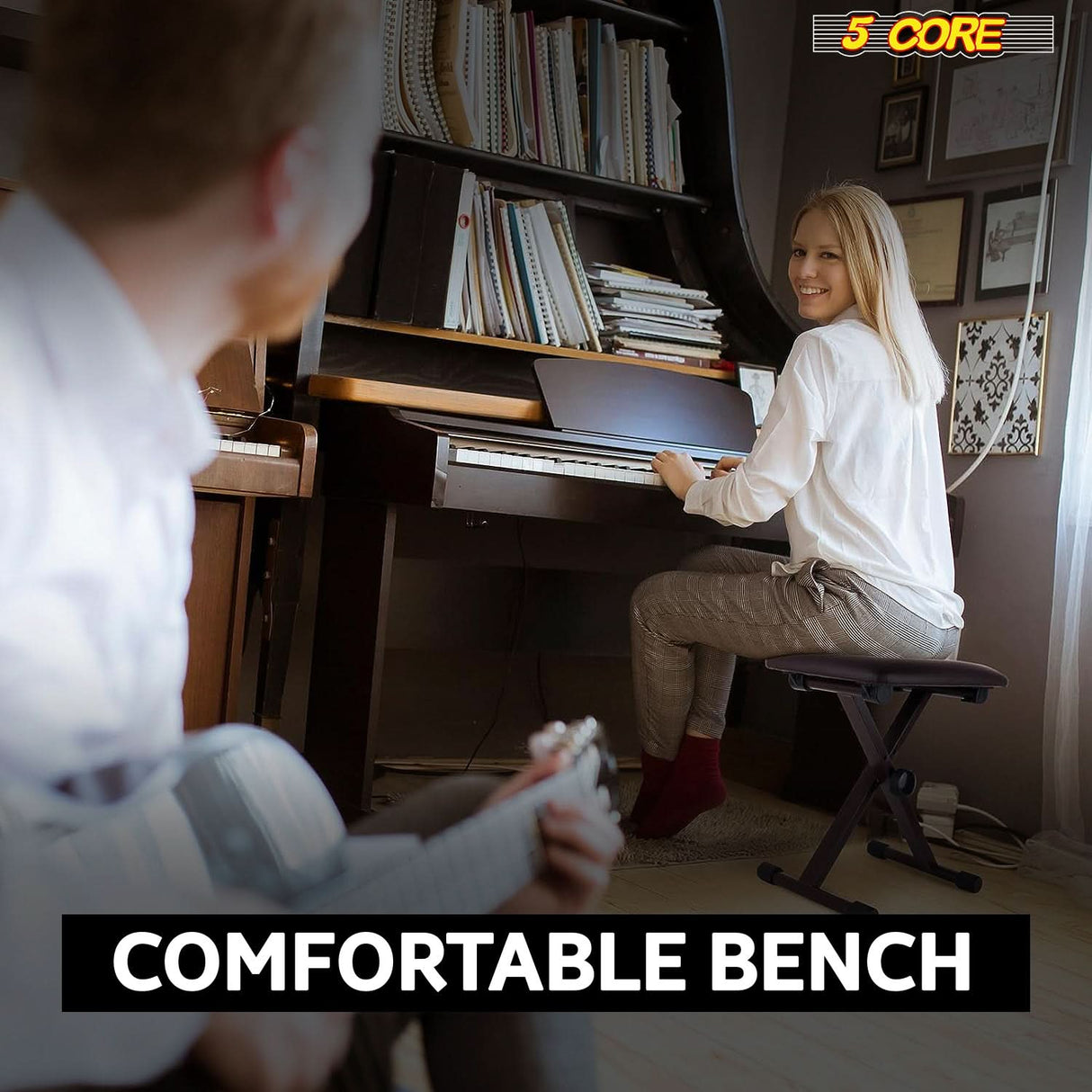 5 Core piano bench thick padding cushioned seat view