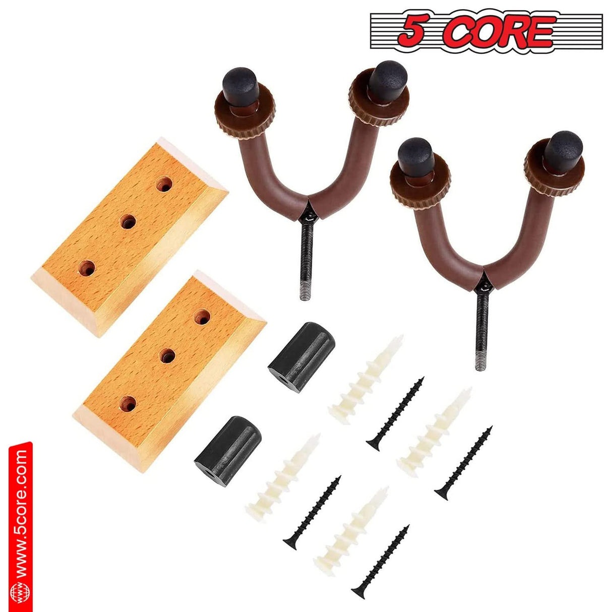 5Core guitar wall mount hanger 2-pack with U-shaped wooden design