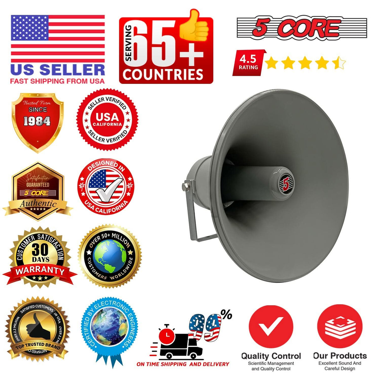 5 Core PA Speaker 12" 35W Bull Horn Loud Audio Indoor Outdoor Speakers System 8Ohm Reflex Megaphone