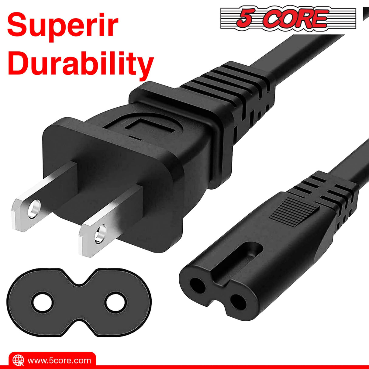 5Core AC Power Cable 13A high load support angled view